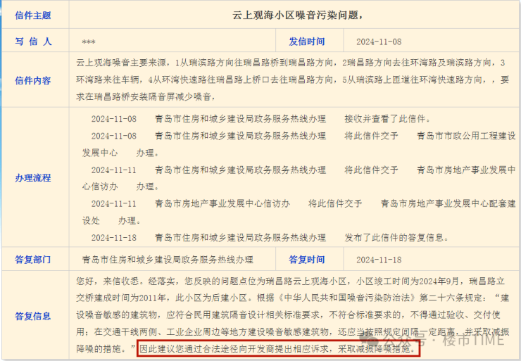 青岛新交付小区噪音闹心隔音屏该谁装？指向开发商!