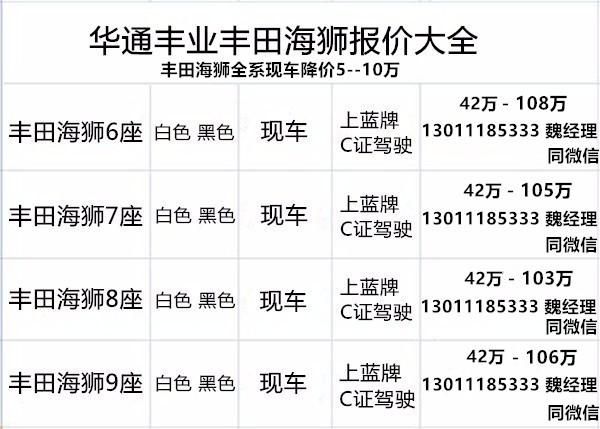 丰田海狮4S店6789座现车直降75万(图2)